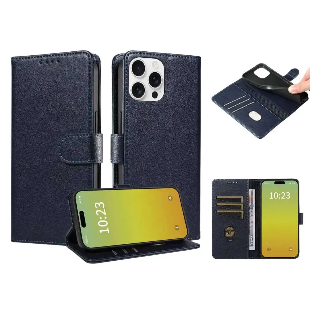 iPhone 16 Pro Max PU Leather Wallet Case Blue